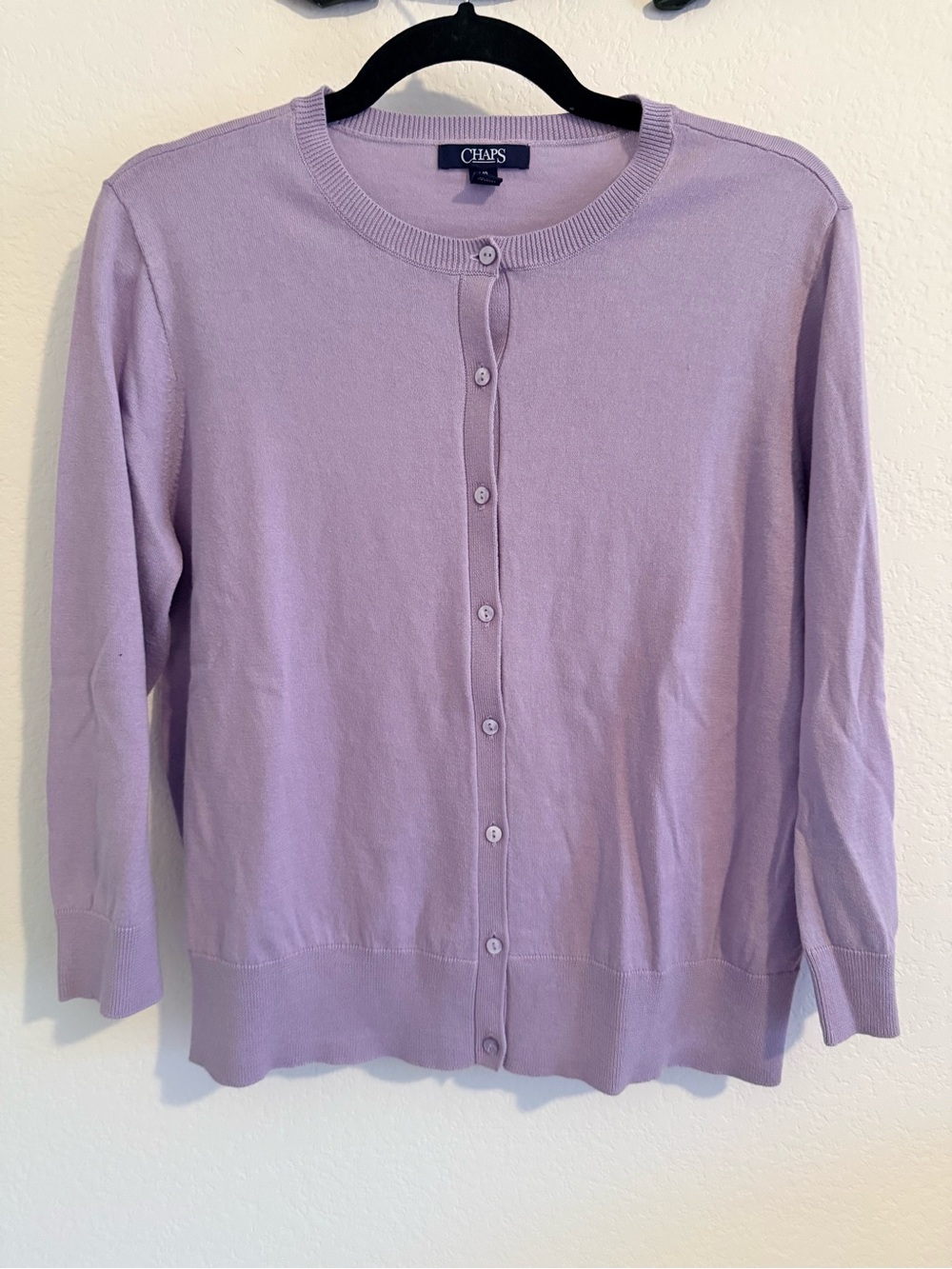 Chaps Women's Lavender Crewneck Button Cardigan. Size Large